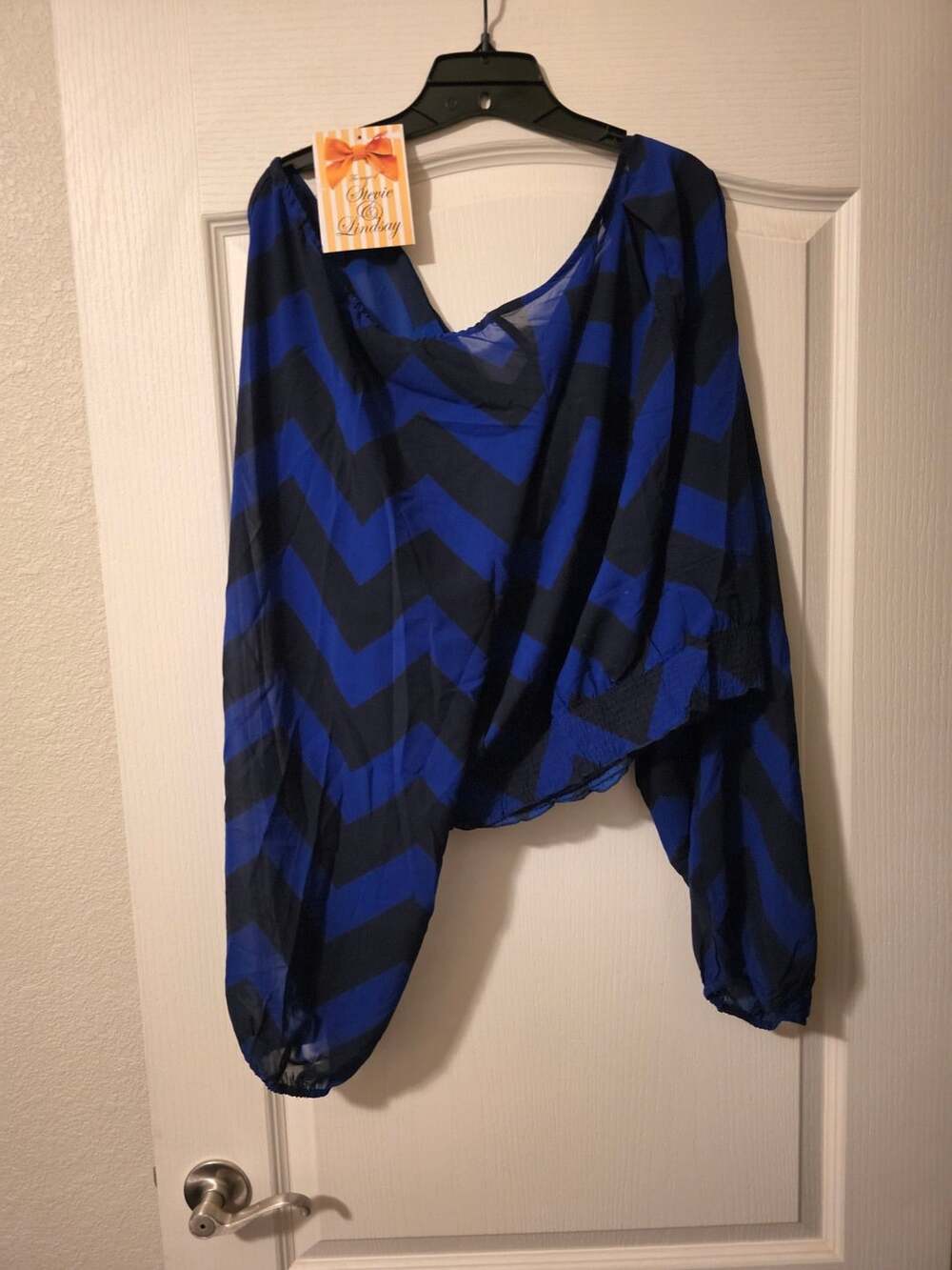 Stevie & Lindsay Blue Chevron Print Long Sleeve Top Size 3X New With Tags